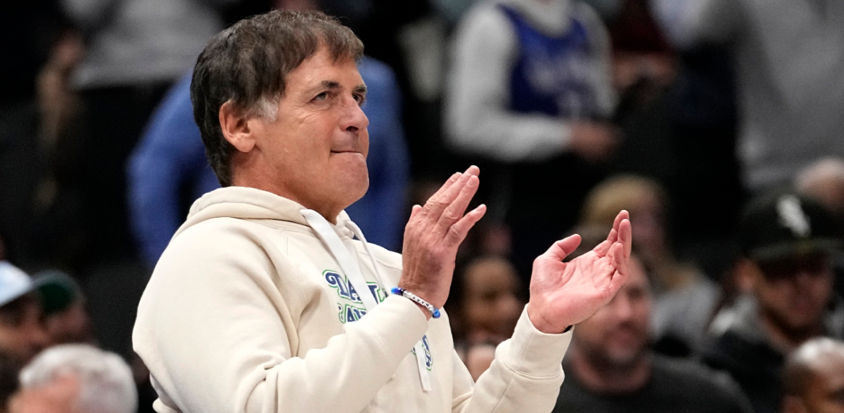 Photo of Dallas Mavericks owner Mark Cuban on a story about him selling a controlling interest of the team to Miriam Adelson.