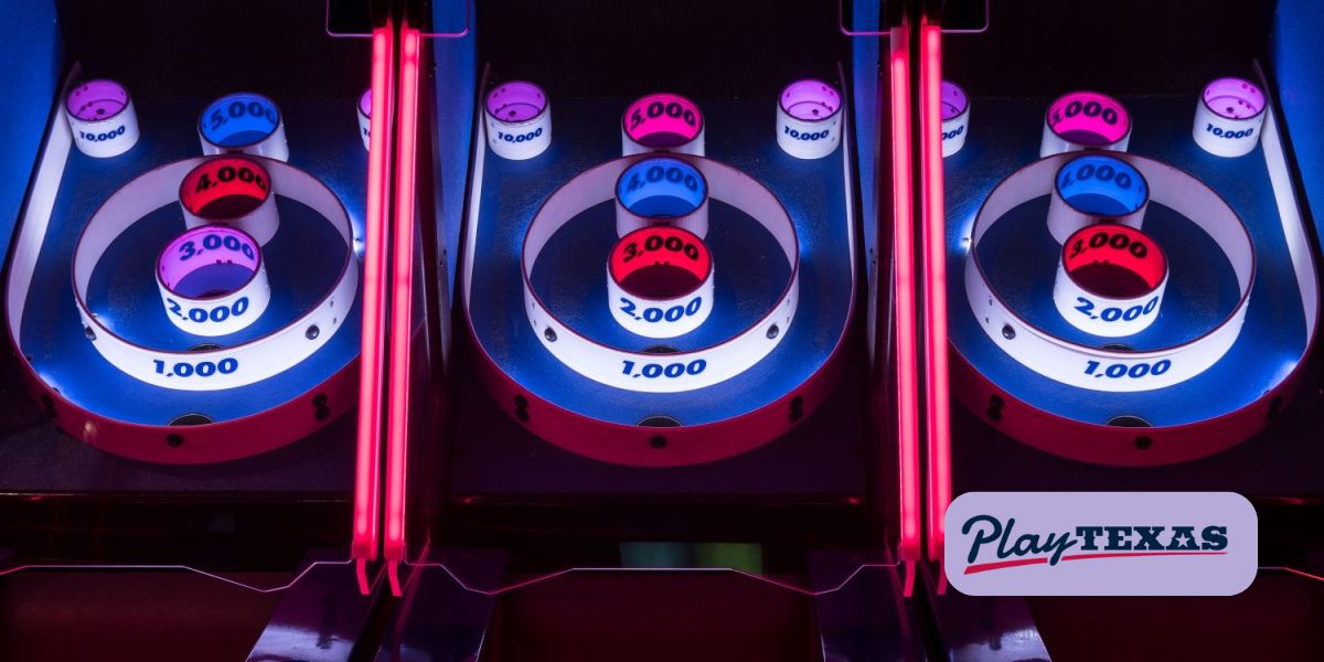 Three skee ball lanes. Dave and Buster's will allow players to bet each other over arcade-style games