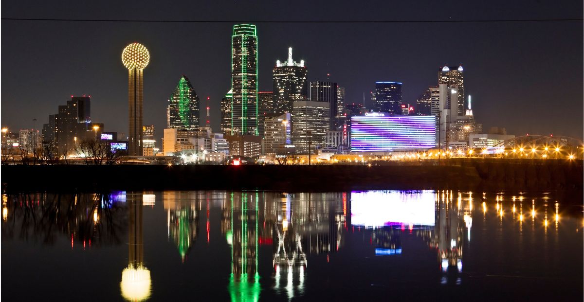 Dallas skyline, where nearby Farmer's Branch opposed a petition to rezone land for a Doug Polk Texas card room.