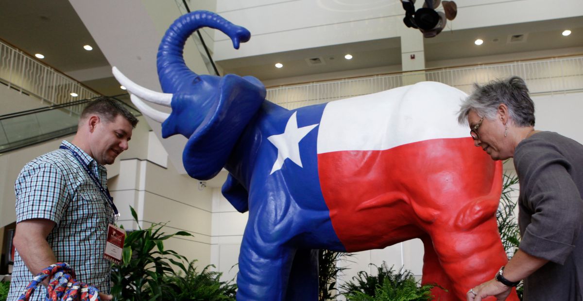 An elephant painted like the Texas flag symbolizes The TX Republican Party approving the 2024 platform