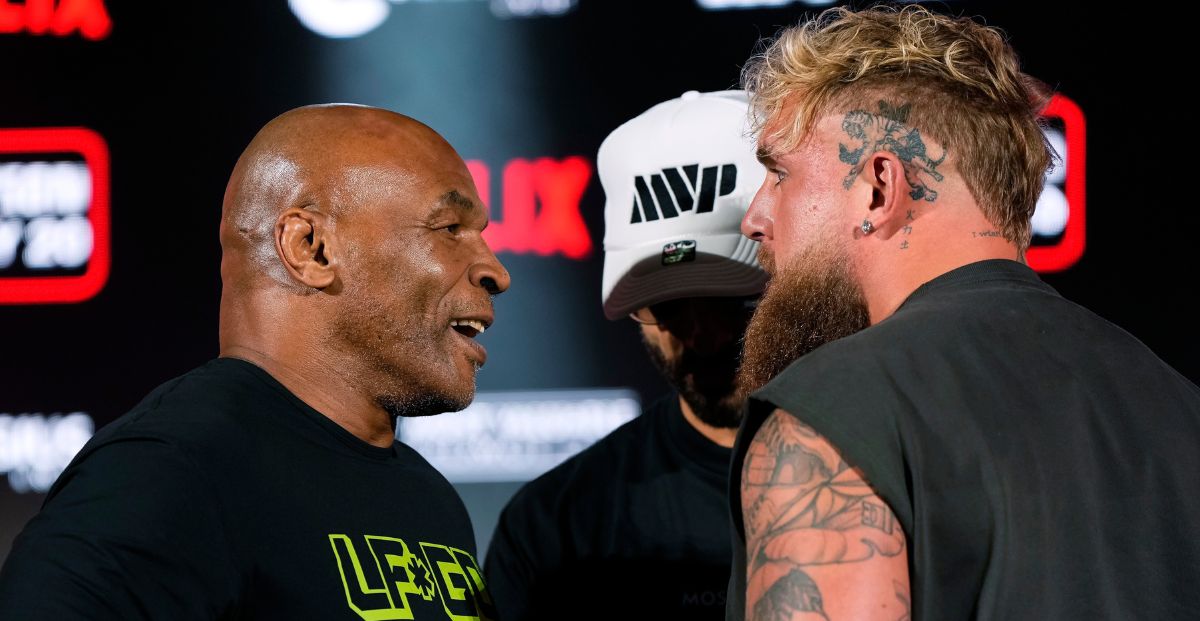 Mike Tyson and Jake Paul square off. The two will fight at AT&T Stadium in November