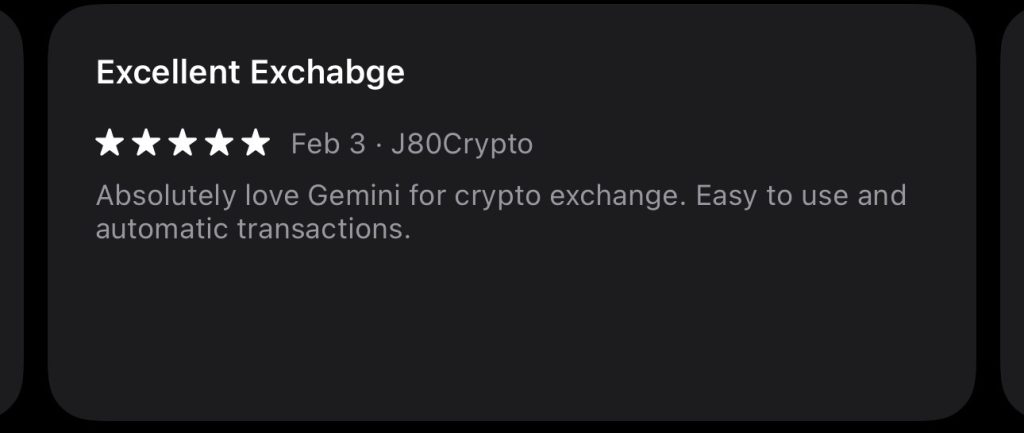 Gemini Crypto User Review