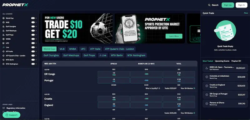 ProphetX website lobby