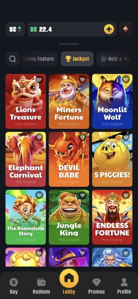 Dedicated page for jackpot slot games